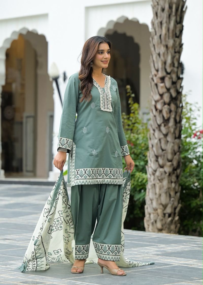Tlc Vol 122 Cotton Embroidered Kurti with Bottom Dupatta Catalog — Wholesale Kurtis, Vardan Ethnic wholesale from Surat — Photo 2