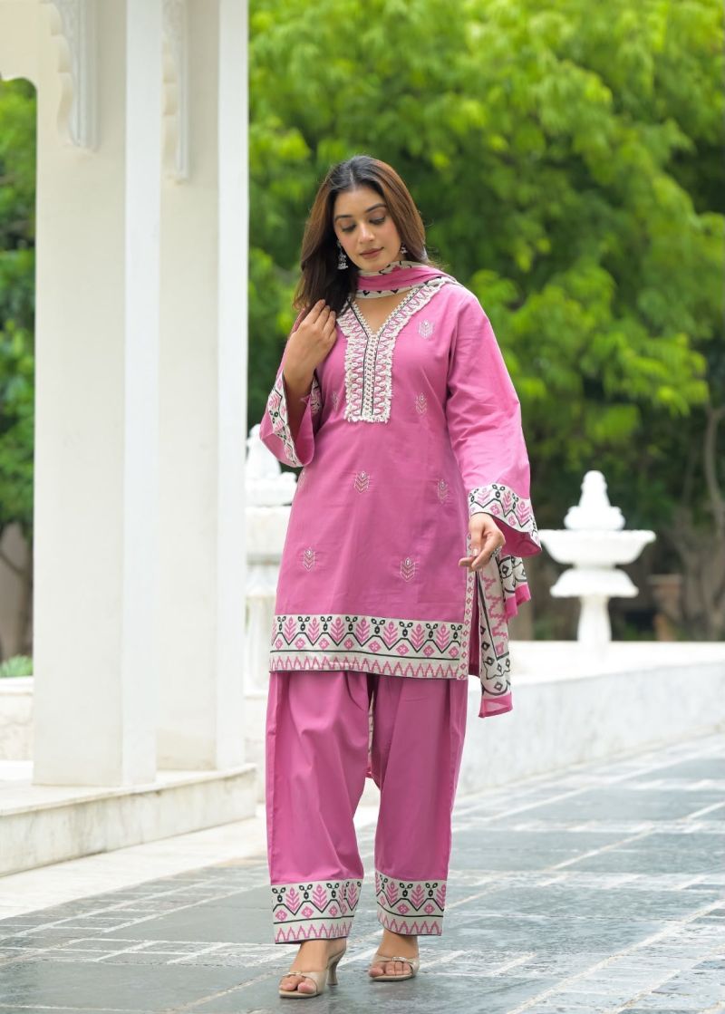 Tlc Vol 122 Cotton Embroidered Kurti with Bottom Dupatta Catalog