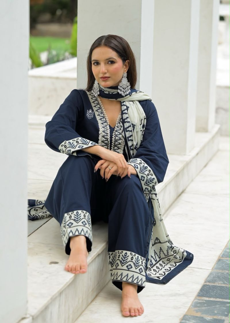Tlc Vol 122 Cotton Embroidered Kurti with Bottom Dupatta Catalog — Wholesale Kurtis, Vardan Ethnic wholesale from Surat — Photo 4