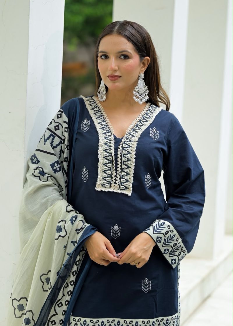 Tlc Vol 122 Cotton Embroidered Kurti with Bottom Dupatta Catalog — Wholesale Kurtis, Vardan Ethnic wholesale from Surat — Photo 6