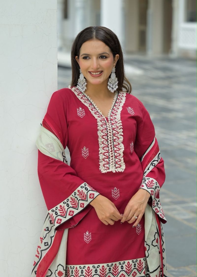 Tlc Vol 122 Cotton Embroidered Kurti with Bottom Dupatta Catalog — Wholesale Kurtis, Vardan Ethnic wholesale from Surat — Photo 7