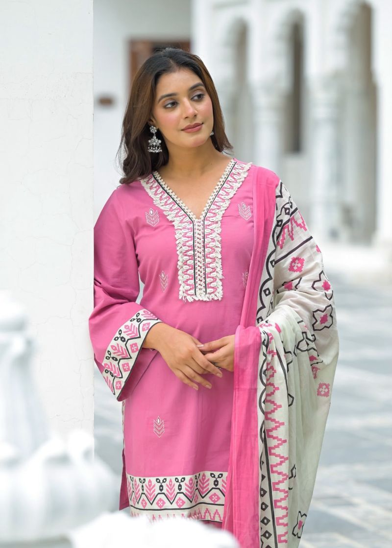 Tlc Vol 122 Cotton Embroidered Kurti with Bottom Dupatta Catalog — Wholesale Kurtis, Vardan Ethnic wholesale from Surat — Photo 10