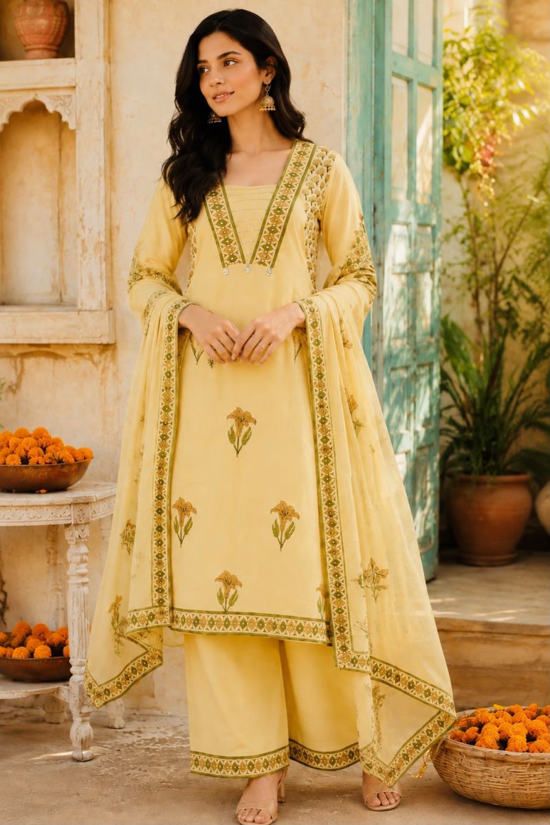 Tlc Vol 99 Cotton Hand Work Kurti With Bottom Dupatta Set