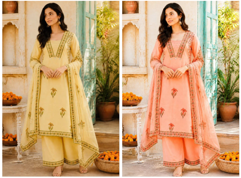 Tlc Vol 99 Cotton Hand Work Kurti With Bottom Dupatta Set — Wholesale Kurtis wholesale from Surat — view 5