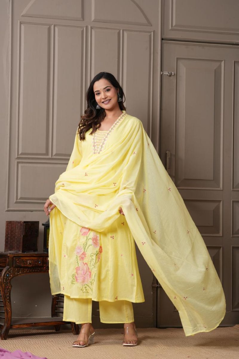 Vani Vol 2 Cotton Embroidered Kurti With Bottom Dupatta Catalog — Wholesale Kurtis, Vardan Ethnic wholesale from Surat — Photo 2