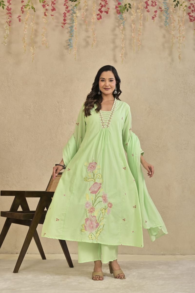 Vani Vol 2 Cotton Embroidered Kurti With Bottom Dupatta Catalog — Wholesale Kurtis, Vardan Ethnic wholesale from Surat — Photo 3