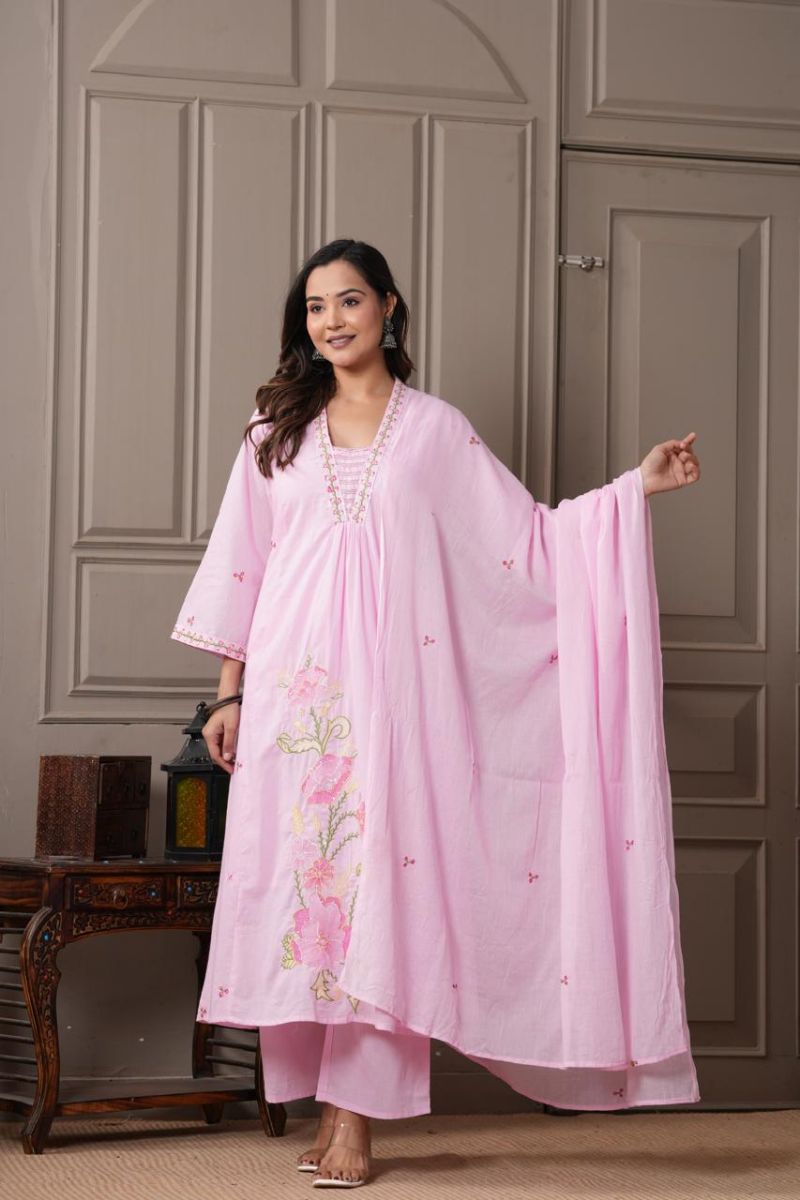 Vani Vol 2 Cotton Embroidered Kurti With Bottom Dupatta Catalog — Wholesale Kurtis, Vardan Ethnic wholesale from Surat — Photo 4