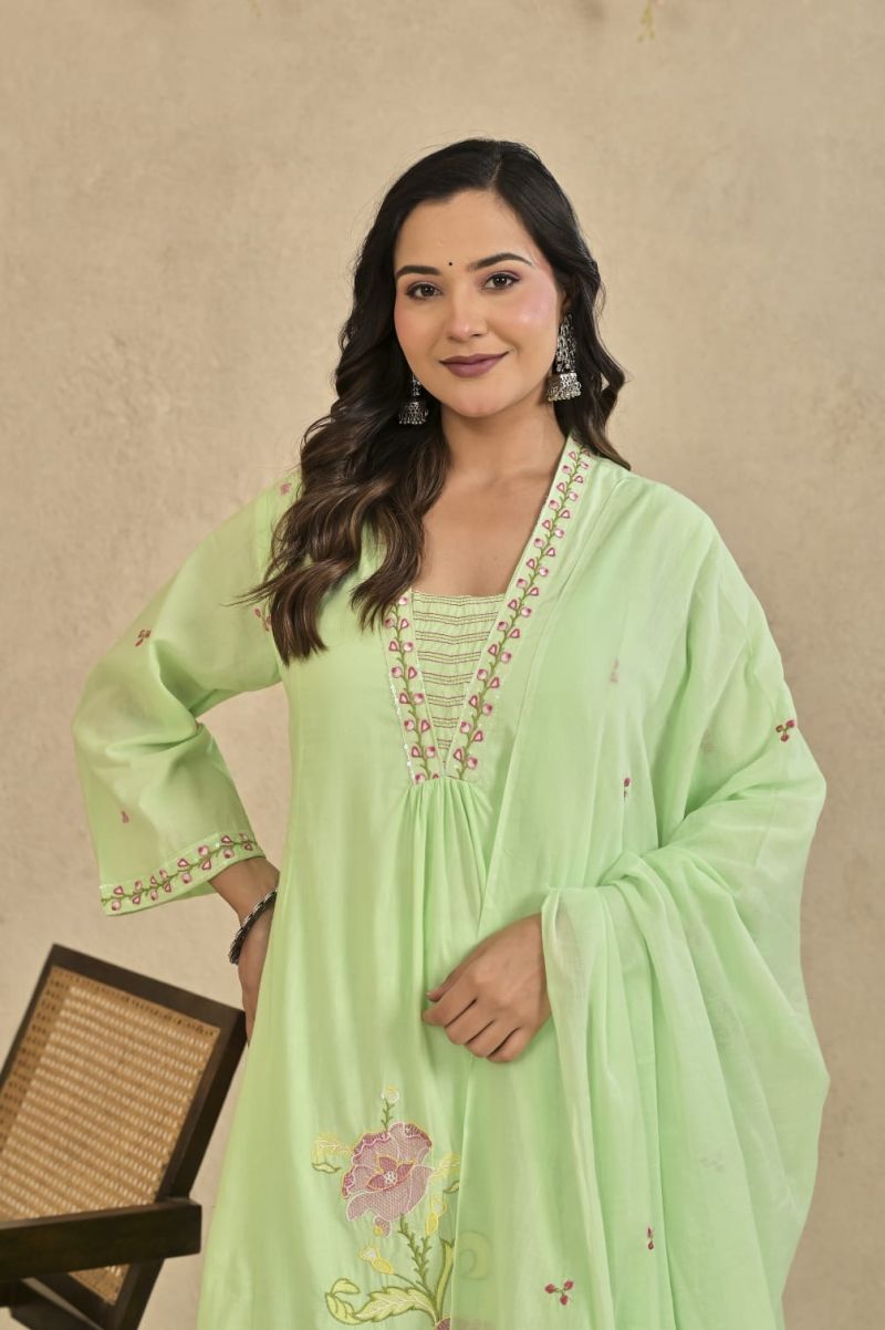 Vani Vol 2 Cotton Embroidered Kurti With Bottom Dupatta Catalog — Wholesale Kurtis, Vardan Ethnic wholesale from Surat — Photo 5