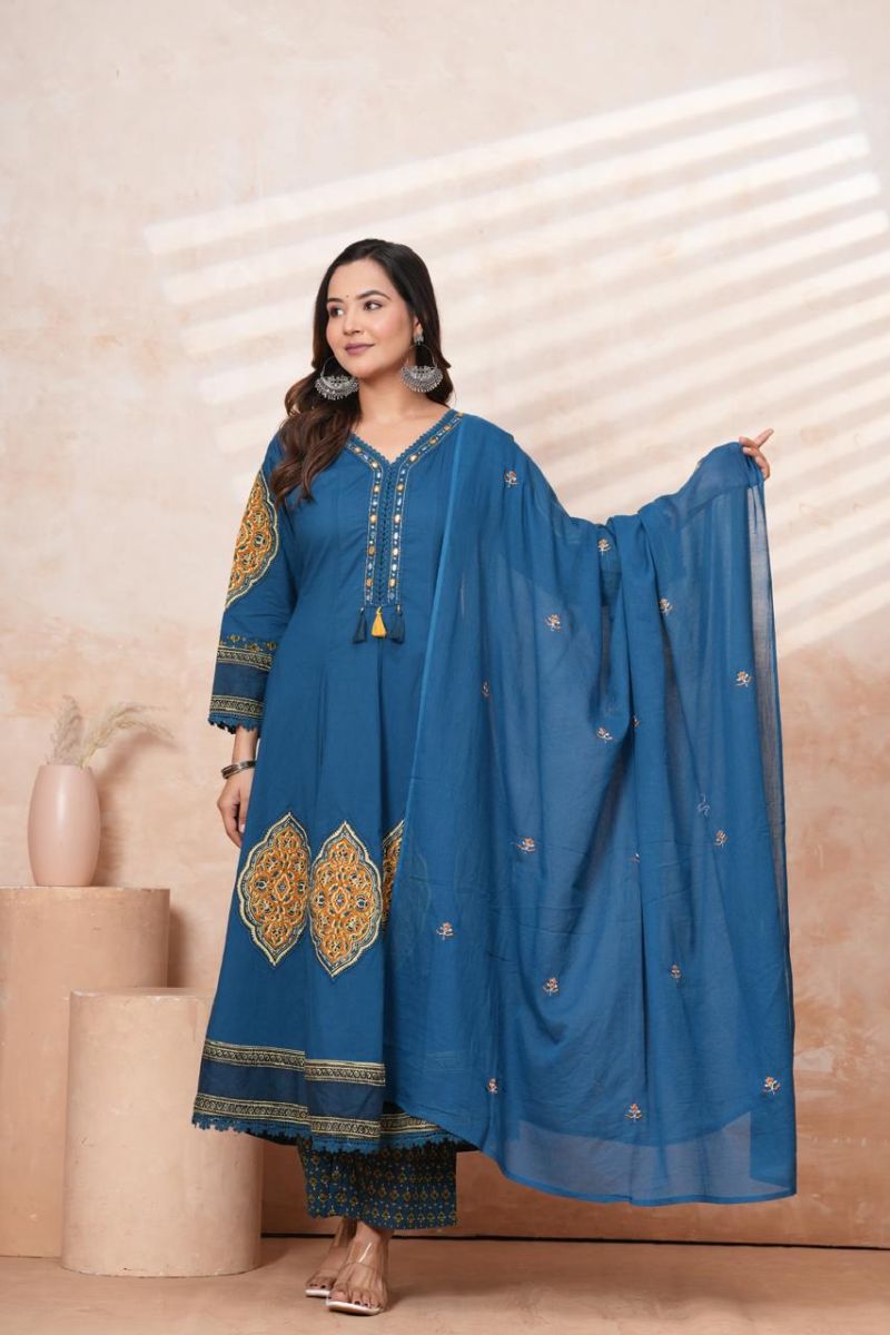 Vani Vol 4 Cotton Patch Work Anarkali Kurti With Bottom Dupatta Set — Wholesale Readymade Suit, Vardan Ethnic wholesale from Surat — Photo 2