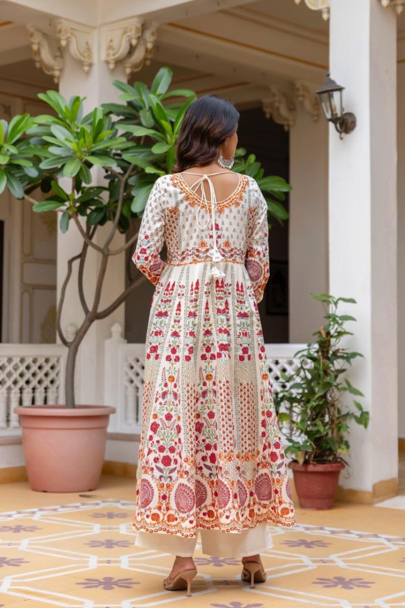 Vani Vol 5 Cotton Discharge Print Hand Work Anarkali Kurti With Bottom Dupatta Set — Wholesale Kurtis, Vardan Ethnic wholesale from Surat — view 4