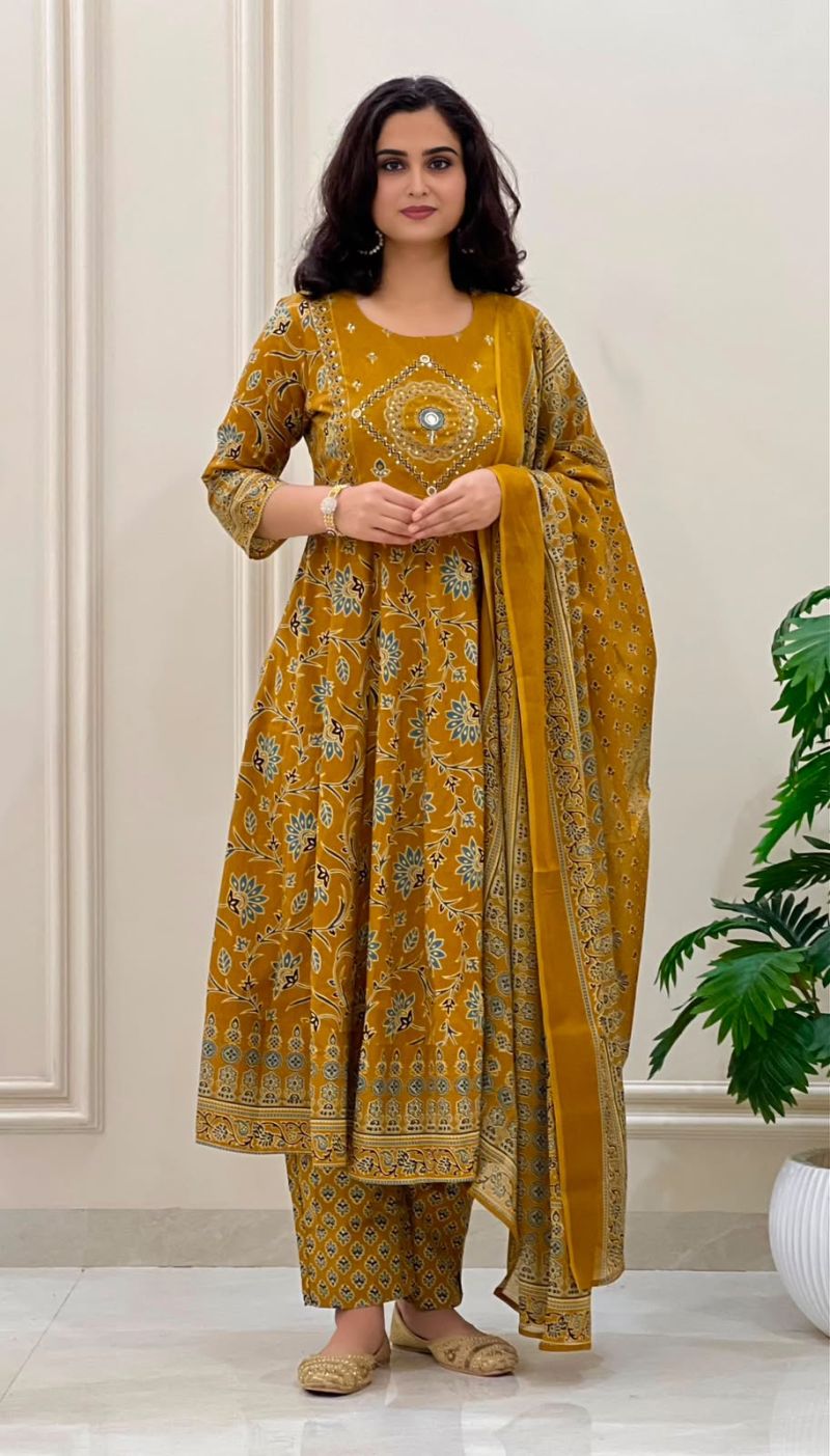 Vani Vol 6 Cotton Printed Fancy Anarkali Kurti With Bottom Dupatta Set — Wholesale Kurtis, Vardan Ethnic wholesale from Surat — view 2