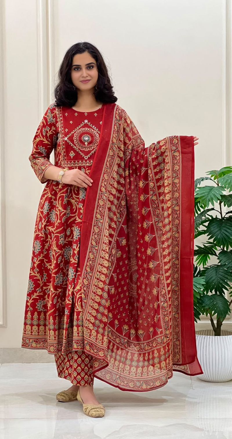 Vani Vol 6 Cotton Printed Fancy Anarkali Kurti With Bottom Dupatta Set — Wholesale Kurtis, Vardan Ethnic wholesale from Surat — view 3