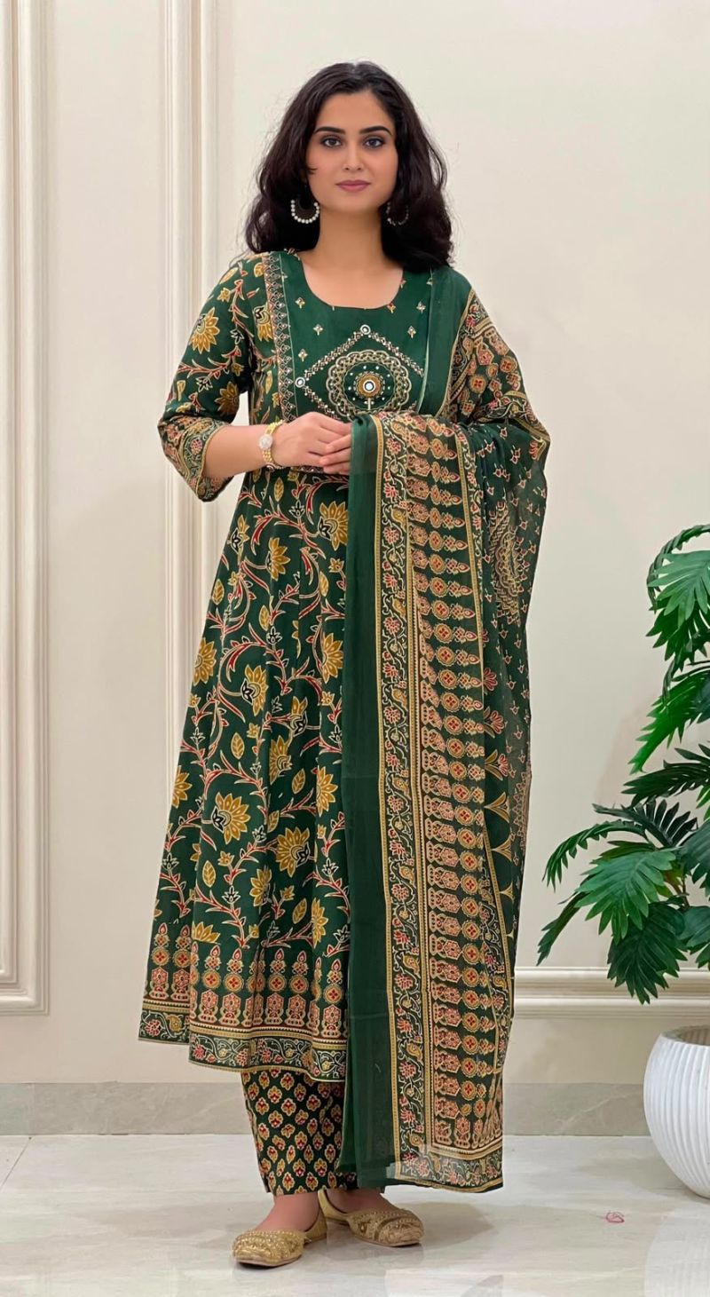Vani Vol 6 Cotton Printed Fancy Anarkali Kurti With Bottom Dupatta Set