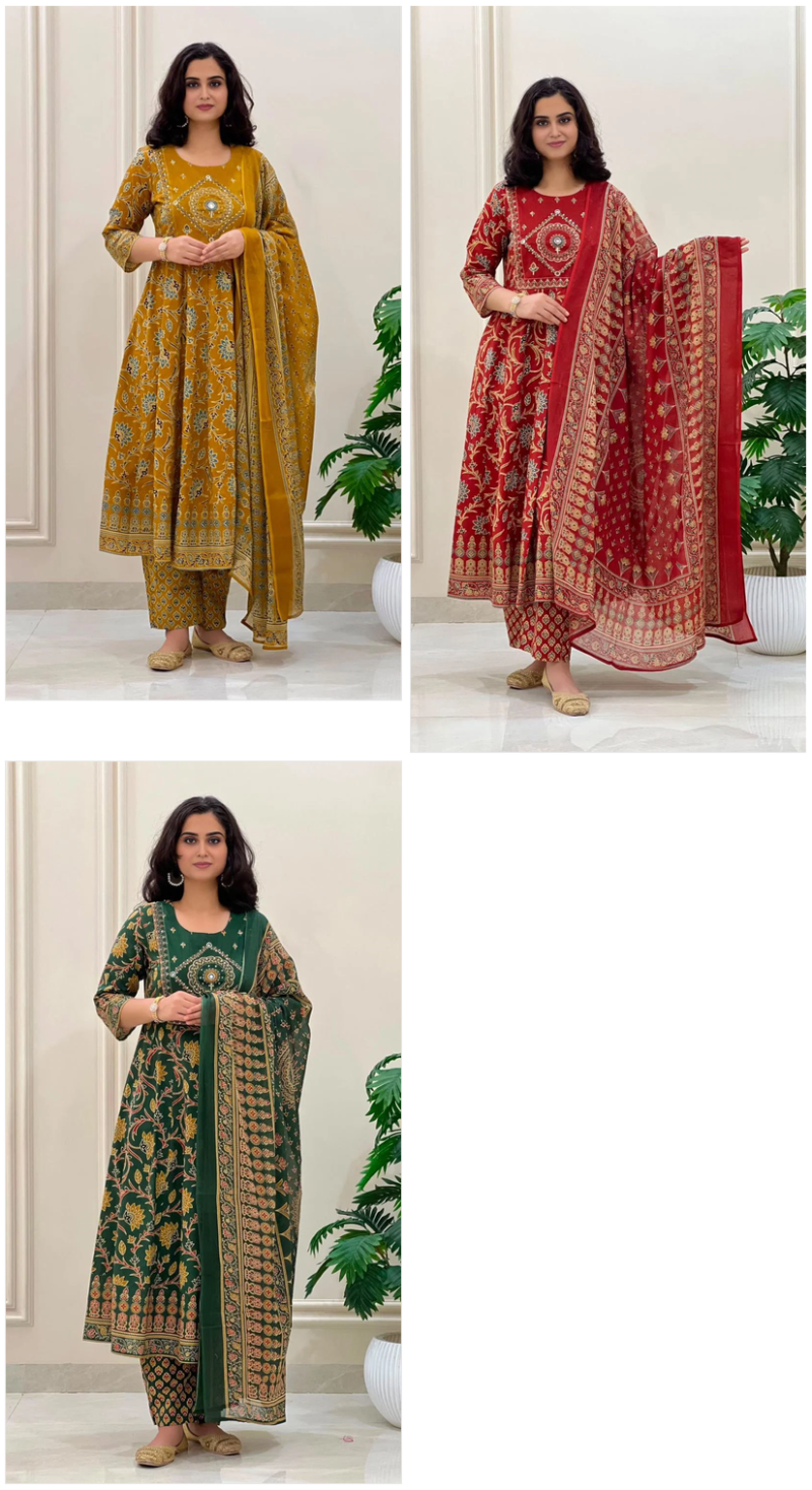 Vani Vol 6 Cotton Printed Fancy Anarkali Kurti With Bottom Dupatta Set — Wholesale Kurtis, Vardan Ethnic wholesale from Surat — view 7
