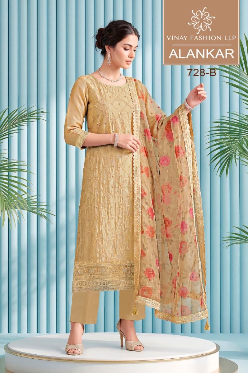 Vinay Kuleesh Alankar Gold Silk Embroidered Salwar Kameez — Wholesale Dress Material wholesale from Surat — view 3