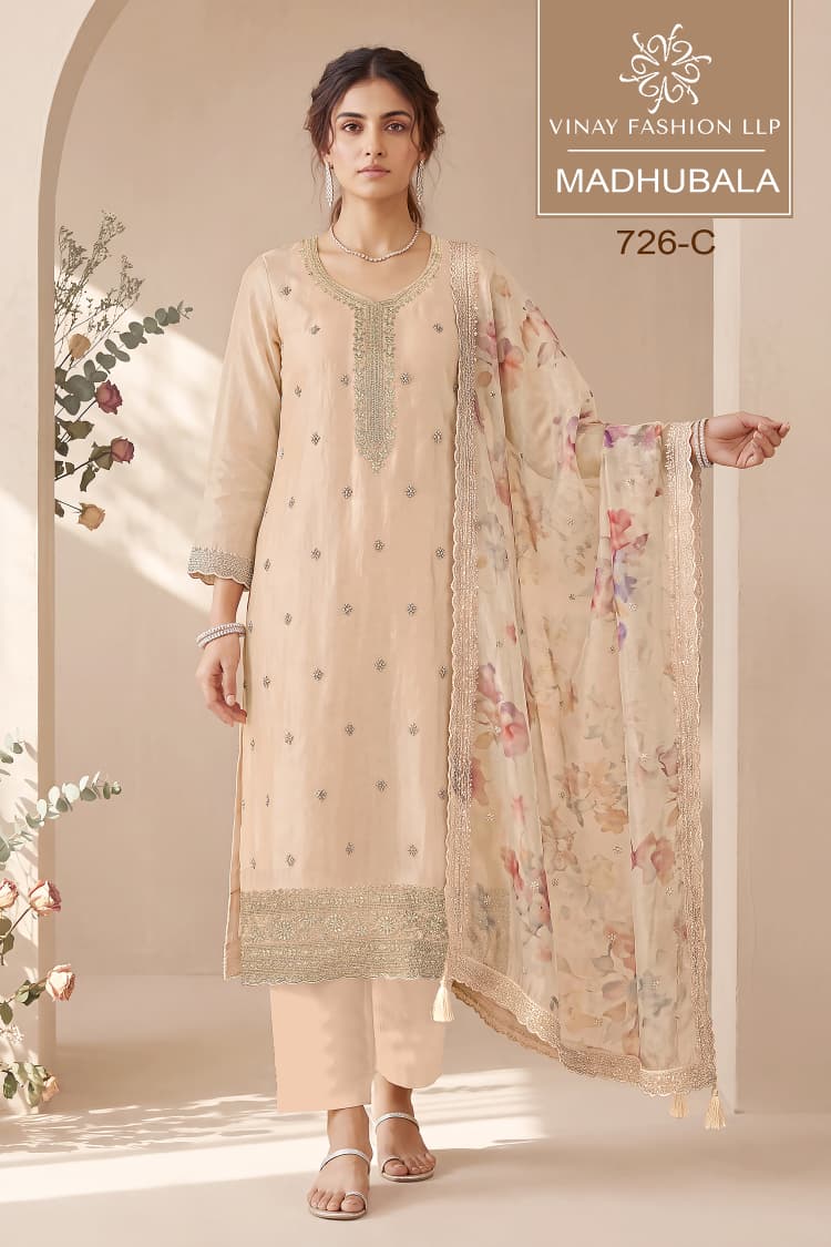 Vinay Kuleesh Madhubala Gold Silk Zari Embroidered Salwar Kameez