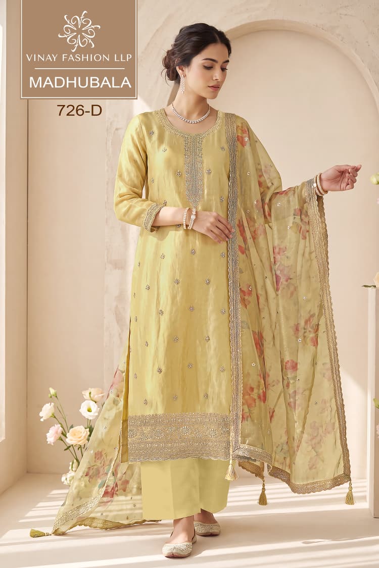 Vinay Kuleesh Madhubala Gold Silk Zari Embroidered Salwar Kameez — Wholesale Dress Material wholesale from Surat — view 2