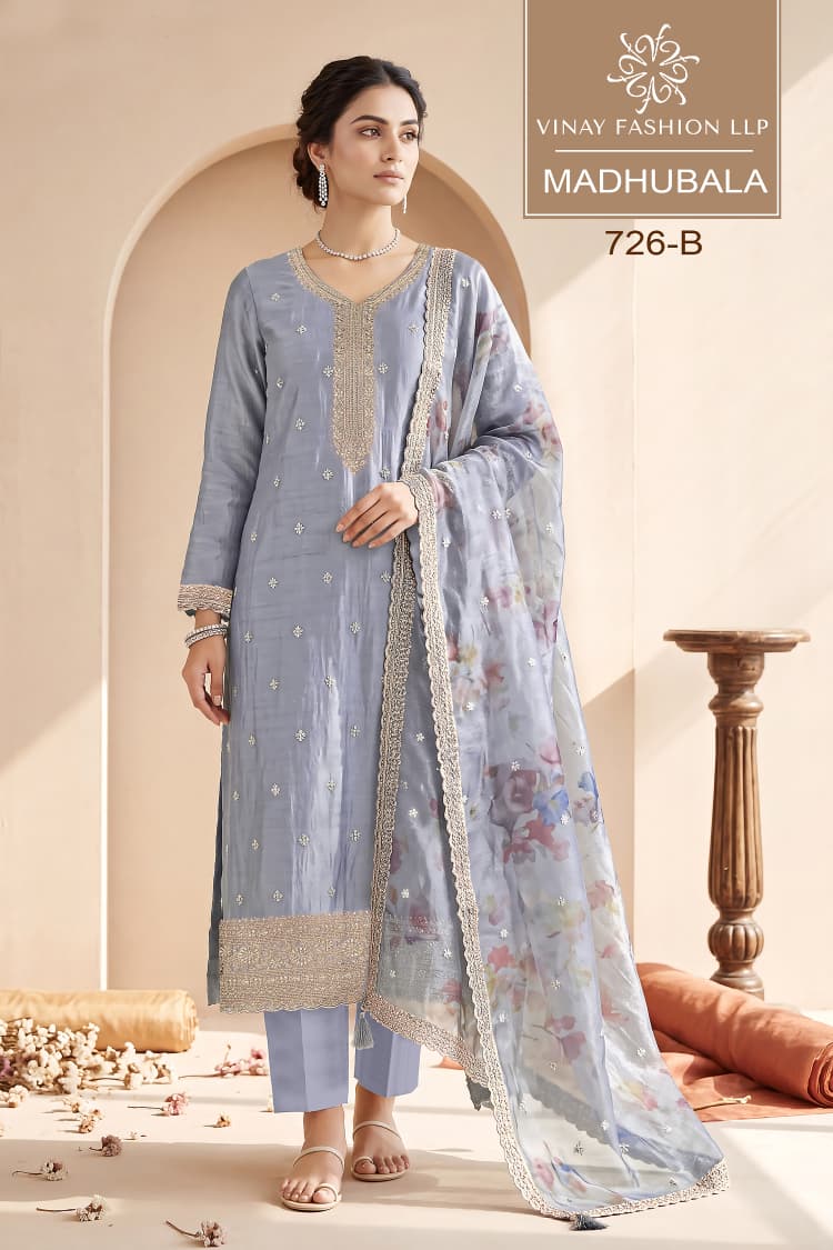 Vinay Kuleesh Madhubala Gold Silk Zari Embroidered Salwar Kameez — Wholesale Dress Material wholesale from Surat — view 4
