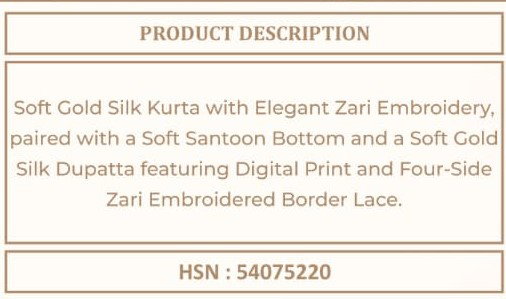 Vinay Kuleesh Madhubala Gold Silk Zari Embroidered Salwar Kameez — Wholesale Dress Material wholesale from Surat — view 5