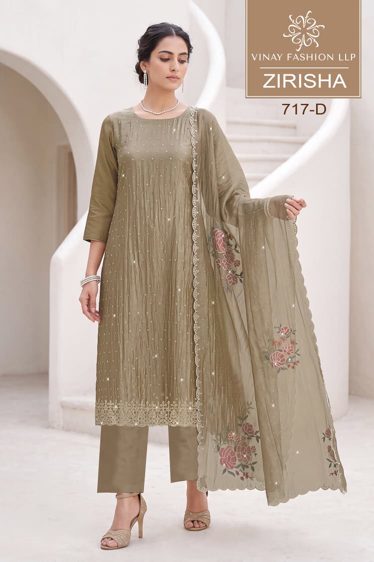 Vinay Kuleesh Zirisha Gold Silk Jarkan Salwar Kameez — Wholesale Dress Material wholesale from Surat — view 2
