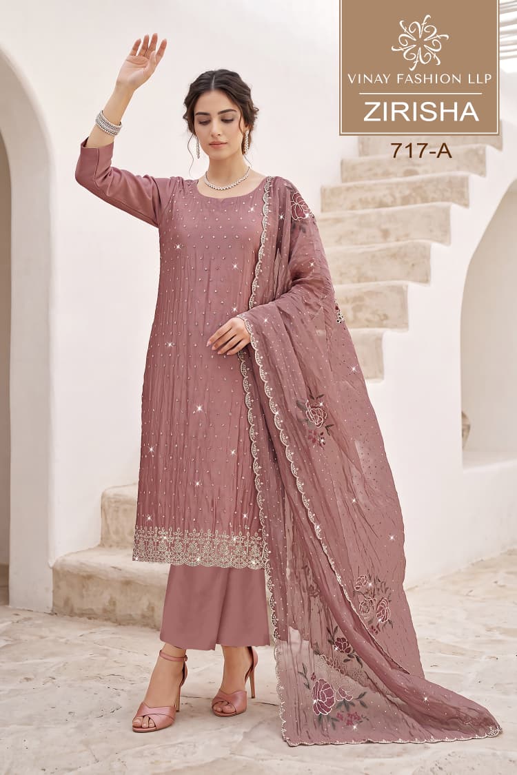 Vinay Kuleesh Zirisha Gold Silk Jarkan Salwar Kameez — Wholesale Dress Material wholesale from Surat — view 3