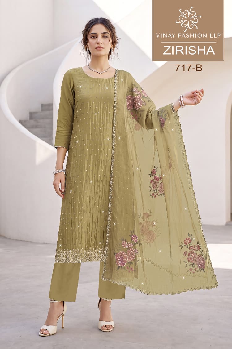 Vinay Kuleesh Zirisha Gold Silk Jarkan Salwar Kameez — Wholesale Dress Material wholesale from Surat — view 4