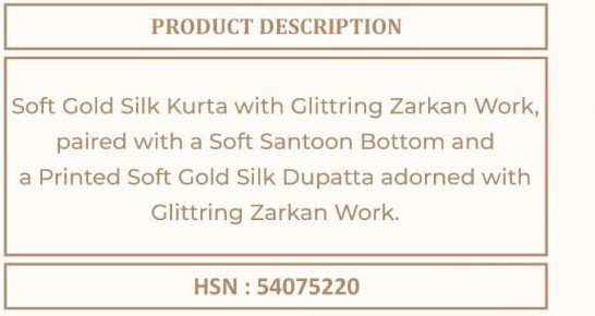 Vinay Kuleesh Zirisha Gold Silk Jarkan Salwar Kameez — Wholesale Dress Material wholesale from Surat — view 5