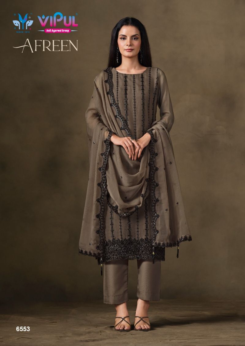 Vipul Afreen Crinkle Chiffon Beads Work Salwar Kameez — Wholesale Salwar Suits, Vipul wholesale from Surat — view 4