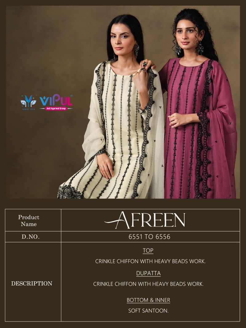 Vipul Afreen Crinkle Chiffon Beads Work Salwar Kameez — Wholesale Salwar Suits, Vipul wholesale from Surat — view 8
