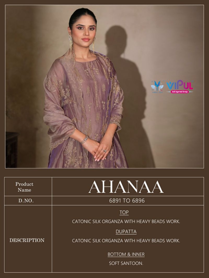 Vipul Ahanaa Catonic Silk Organza Beads Work Salwar Kameez — Wholesale Pakistani Suits, Vipul Designer wholesale from Surat — view 8