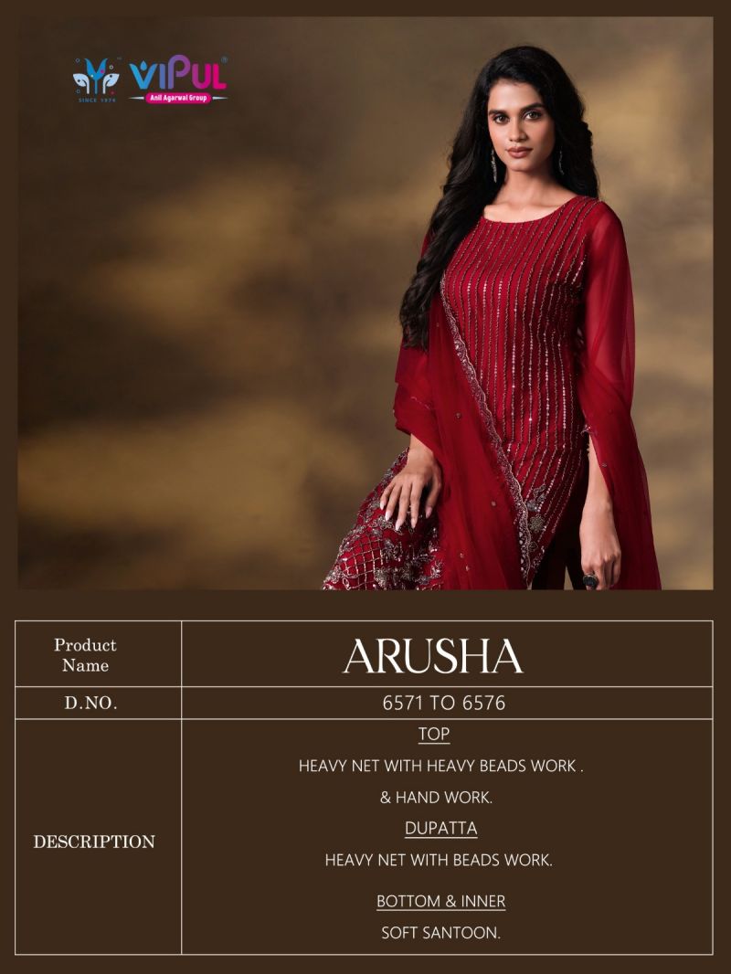 Vipul Arusha Net Heavy Beads Work Salwar Kameez Catalog — Wholesale Dress Material, Vardan Ethnic wholesale from Surat — view 7