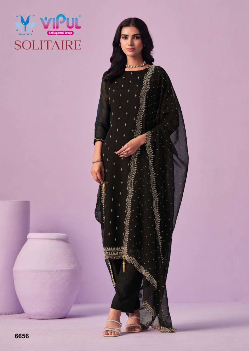 Vipul Solitaire Crinkle Chiffon Swarovski And Beads Work Salwar Kameez
