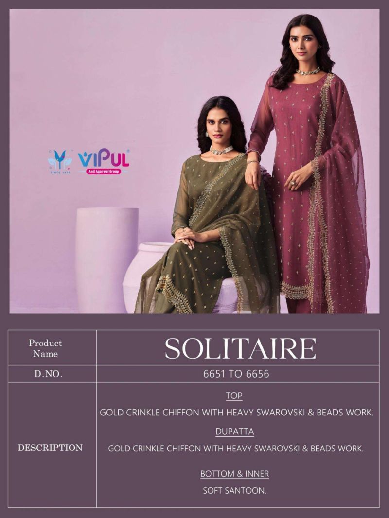Vipul Solitaire Crinkle Chiffon Swarovski And Beads Work Salwar Kameez — Wholesale Dress Material, Vardan Ethnic wholesale from Surat — view 7