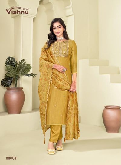 Vishnu Alifaa Salsa Silk Sequence Work Dress Material Catalog