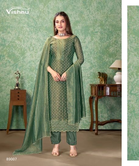Vishnu Farah Salsa Butti Zarkan Work Designer Dress Material