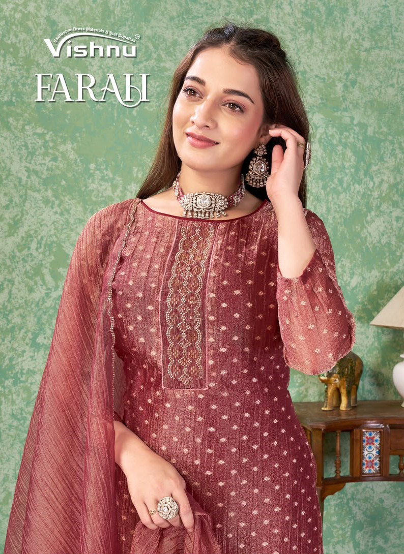 Vishnu Farah Salsa Butti Zarkan Work Designer Dress Material — Wholesale Dress Material, Vishnu wholesale from Surat — view 7