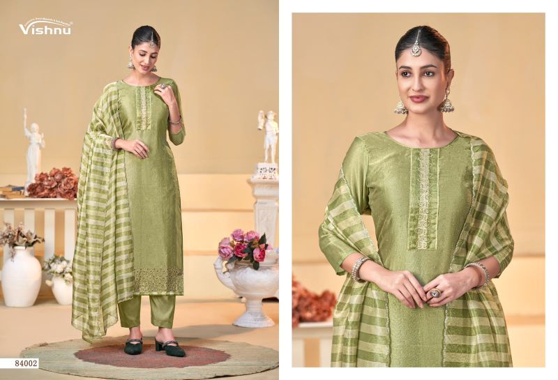 Vishnu Halima Banarasi Silk Beads Embroidered Dress Material Catalog — Wholesale Dress Material, Vardan Ethnic wholesale from Surat — view 7