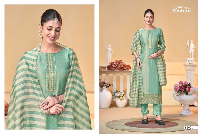 Vishnu Halima Banarasi Silk Beads Embroidered Dress Material Catalog — Wholesale Dress Material, Vardan Ethnic wholesale from Surat — view 8