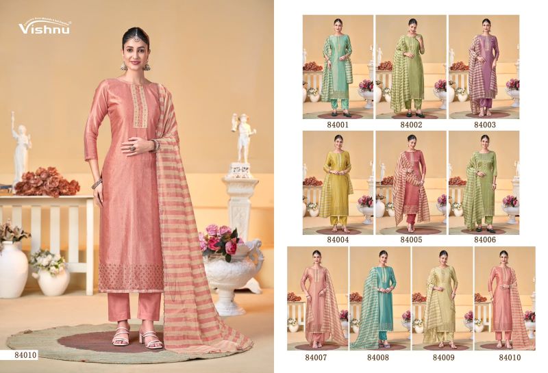 Vishnu Halima Banarasi Silk Beads Embroidered Dress Material Catalog — Wholesale Dress Material, Vardan Ethnic wholesale from Surat — view 9