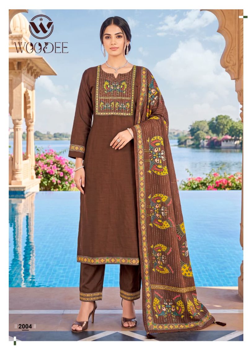 Woodee Banzara Vol 2 Viscose Hand Work Kurti With Bottom Dupatta Set — Wholesale Kurtis, Woodee wholesale from Surat — view 4