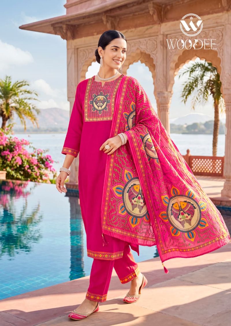 Woodee Banzara Vol 2 Viscose Hand Work Kurti With Bottom Dupatta Set