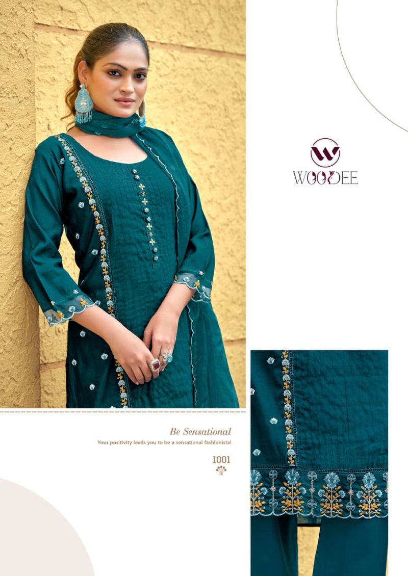 Woodee Womika Vol 2 Viscose Roman Silk Kurti With Bottom Dupatta Set — Wholesale Kurtis, Vardan Ethnic wholesale from Surat - Gallery Image 2