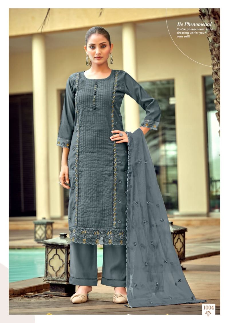 Woodee Womika Vol 2 Viscose Roman Silk Kurti With Bottom Dupatta Set — Wholesale Kurtis, Vardan Ethnic wholesale from Surat - Gallery Image 5