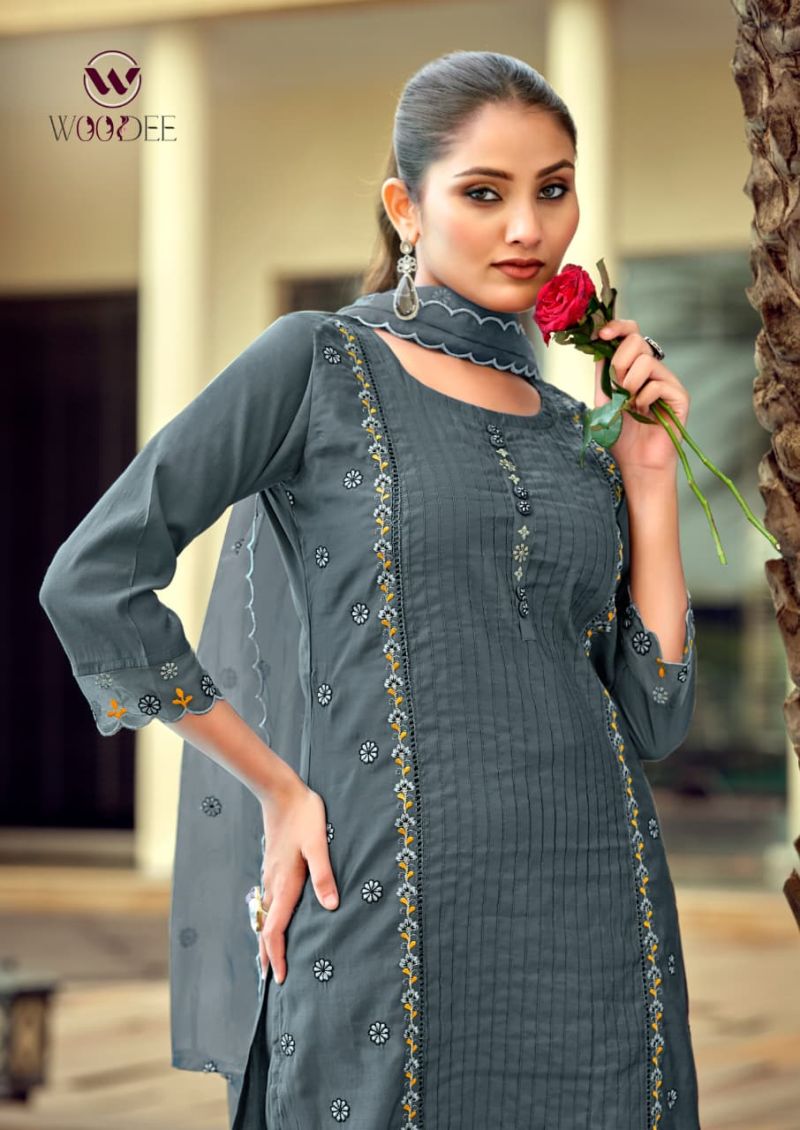 Woodee Womika Vol 2 Viscose Roman Silk Kurti With Bottom Dupatta Set — Wholesale Kurtis, Vardan Ethnic wholesale from Surat - Gallery Image 6