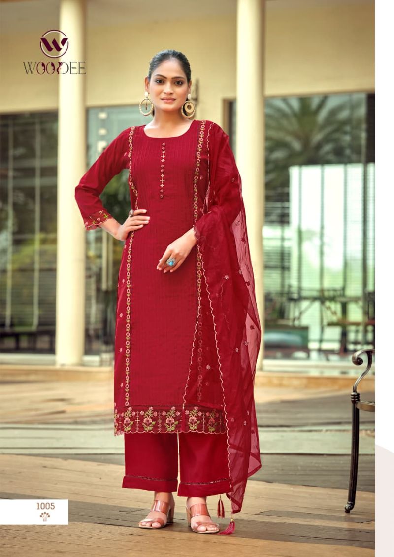 Woodee Womika Vol 2 Viscose Roman Silk Kurti With Bottom Dupatta Set — Wholesale Kurtis, Vardan Ethnic wholesale from Surat - Gallery Image 9
