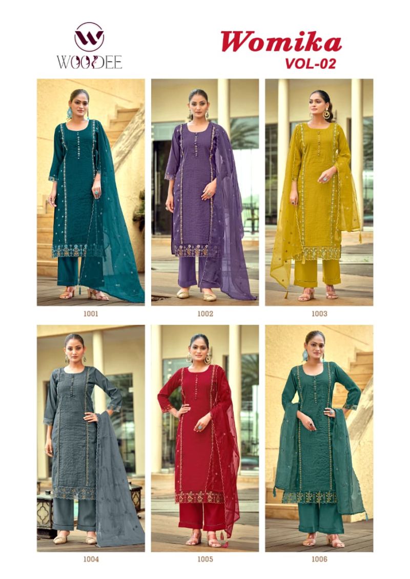 Woodee Womika Vol 2 Viscose Roman Silk Kurti With Bottom Dupatta Set — Wholesale Kurtis, Vardan Ethnic wholesale from Surat — view 10