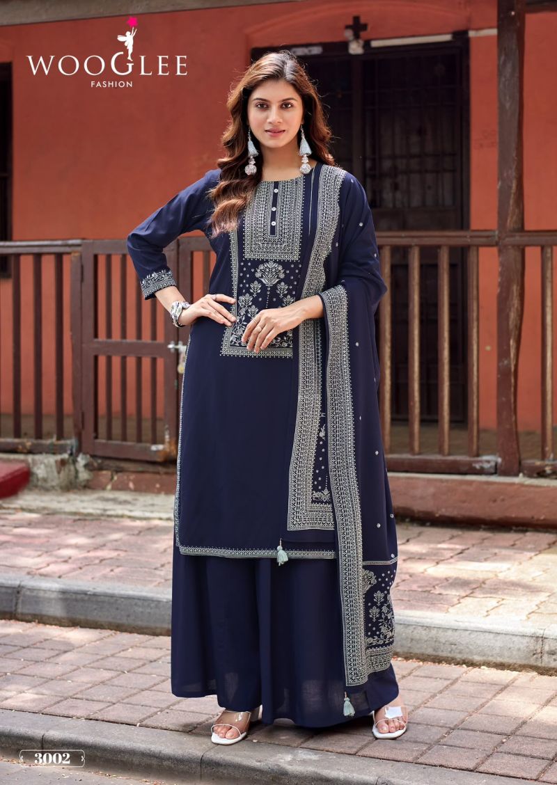 Wooglee Maharani Rayon Print Handwork Kurti With Sharara Dupatta Set — Wholesale Readymade Suit wholesale from Surat — view 4