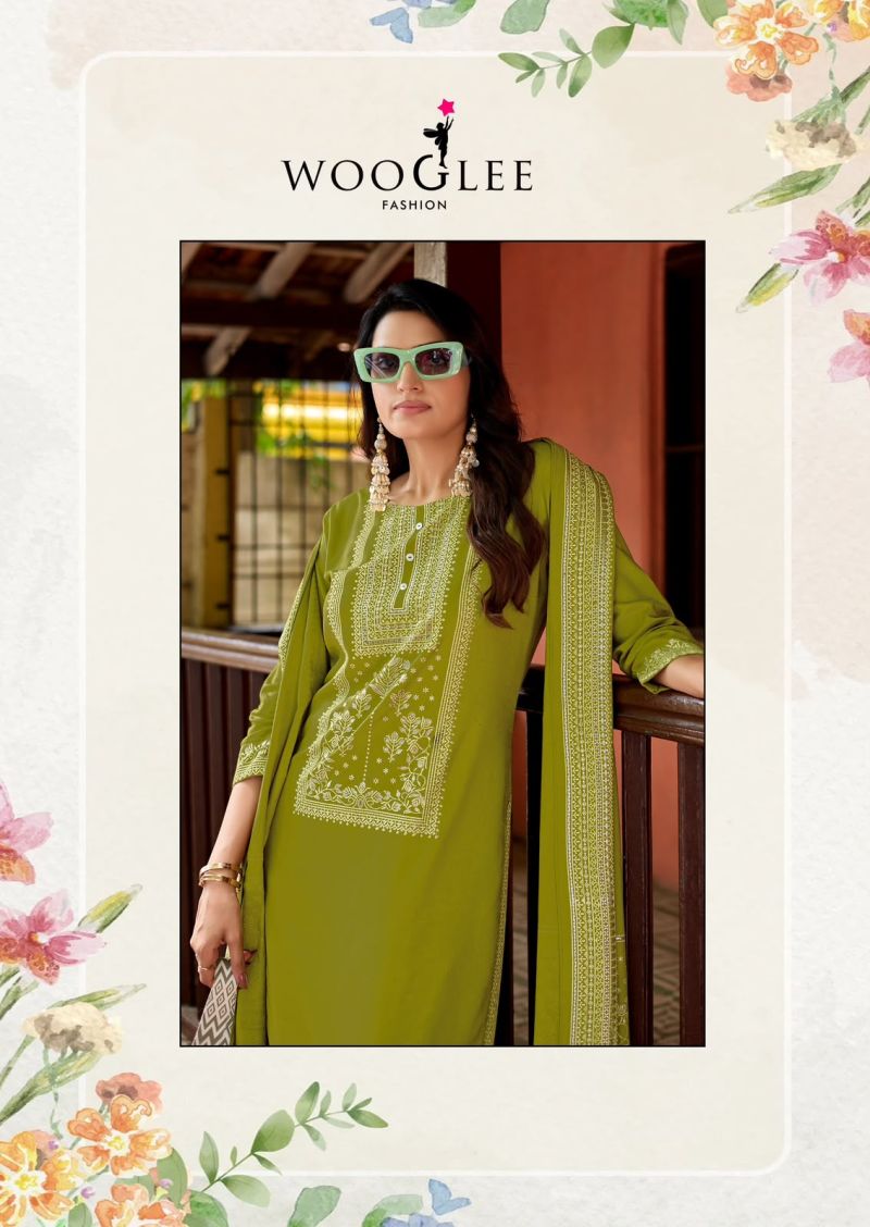 Wooglee Maharani Rayon Print Handwork Kurti With Sharara Dupatta Set — Wholesale Readymade Suit wholesale from Surat — view 3