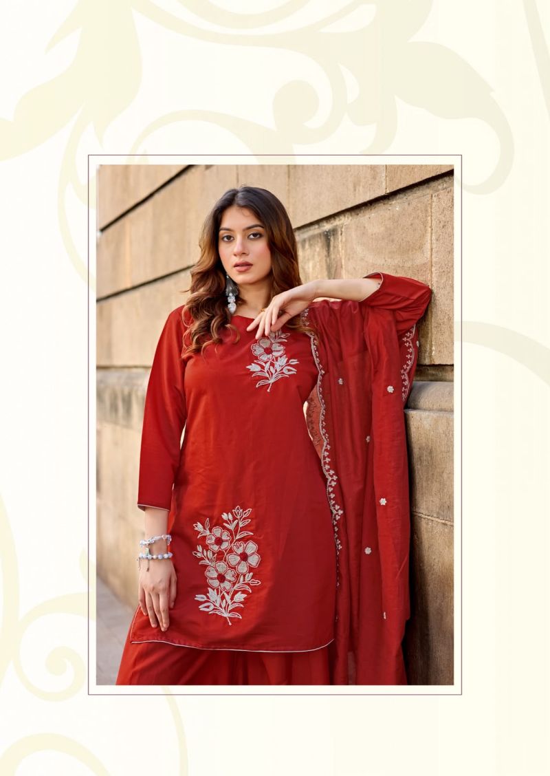 Wooglee Blue Pearl Russian Viscose Hand And Thread Work Kurti With Bottom Dupatta Set — Wholesale Readymade Suit, Vardan Ethnic wholesale from Surat — view 2