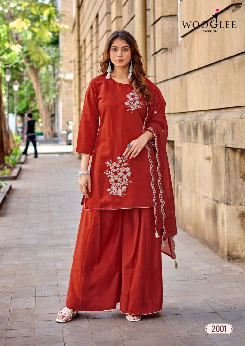 Wooglee Blue Pearl Russian Viscose Hand And Thread Work Kurti With Bottom Dupatta Set — Wholesale Readymade Suit, Vardan Ethnic wholesale from Surat — view 3